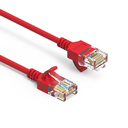 CAT6A UTP Slim Ethernet Network Booted Cable 28AWG- 0.5ft- Red